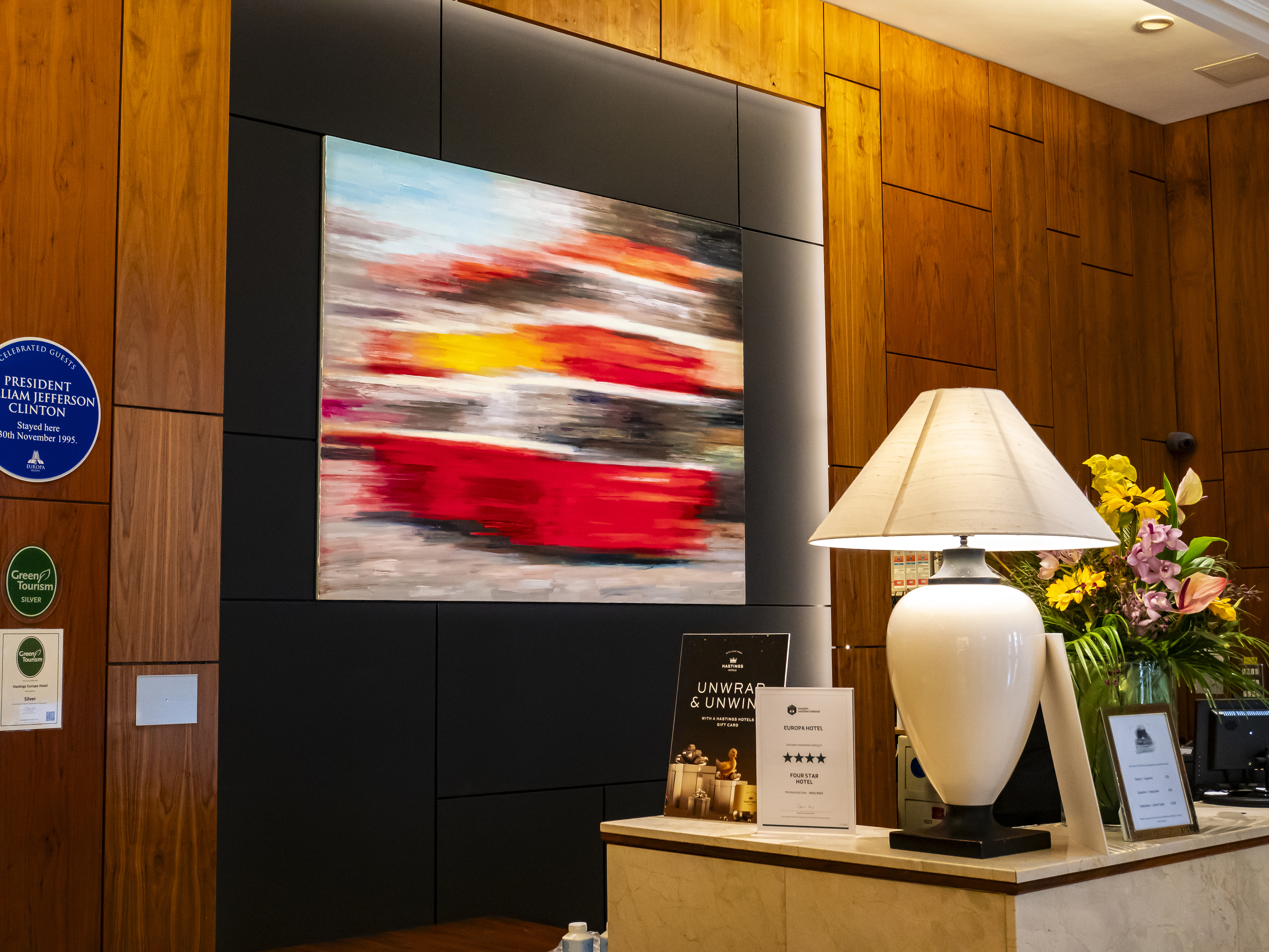 Colin Davidson artwork "The 71" in the Hotel Reception